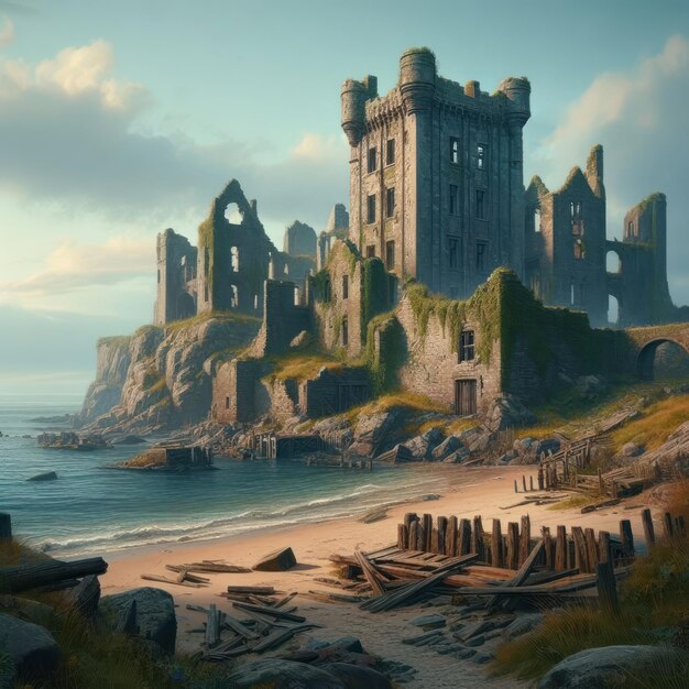 Abandoned Castle on the Seashore AI Generated