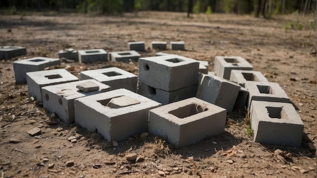 Abandoned concrete slabs on dry ground