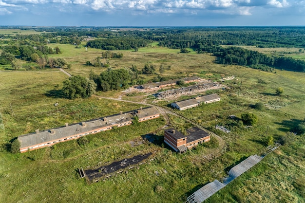 Abandoned and destruction livestock farm Aerial view