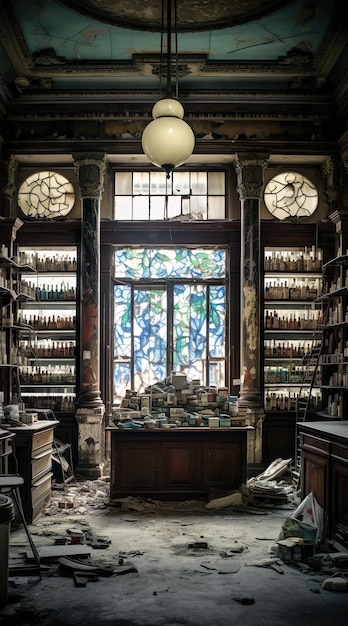 Abandoned drugstore with mess room