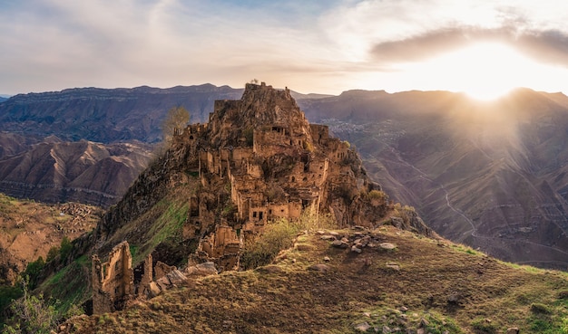 Abandoned ethnic aul. Old abandoned ghost town of Gamsutl, Dagestan, Russia.