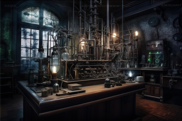 Abandoned factory interior Dark toned image Generative AI