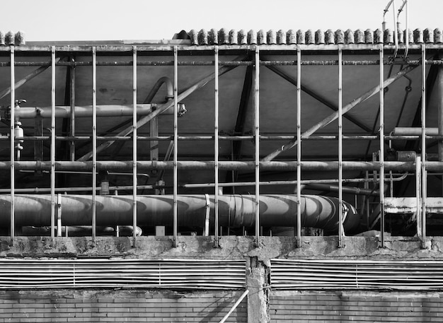 Abandoned factory ruins in black and white