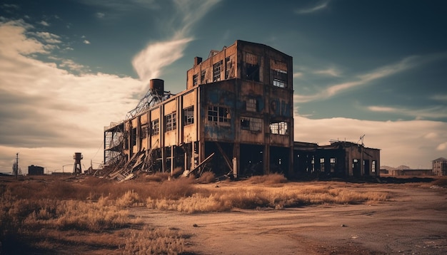 Заброшенная фабрика руины старая промышленность поврежденная архитектура ржавая сгенерированная искусственным интеллектом