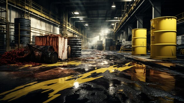 Photo abandoned factory with yellow pipes