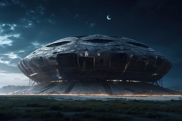 Abandoned football stadium on the moon illustration generative ai