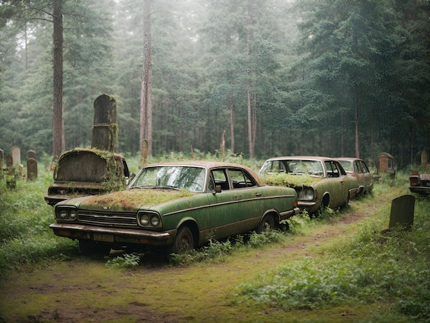 Foto cimitero forestale abbandonato per automobili