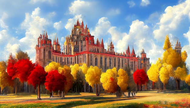 버려진 고딕 성 아름다운 가을