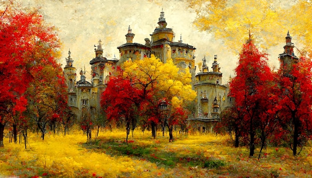 Abandoned Gothic castle beautiful autumn