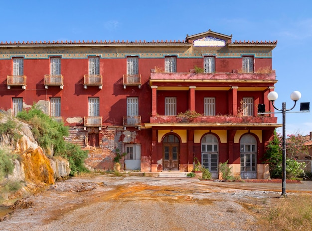 Abandoned hotel in neoclassical style of the resort town of Loutra Edipsou on island Evia in Greece