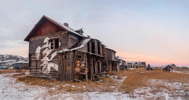 Abandoned house on old authentic village of Teriberka