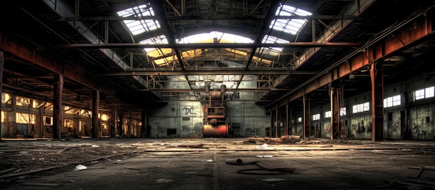 Abandoned industrial complex warehouse in high dynamic range image