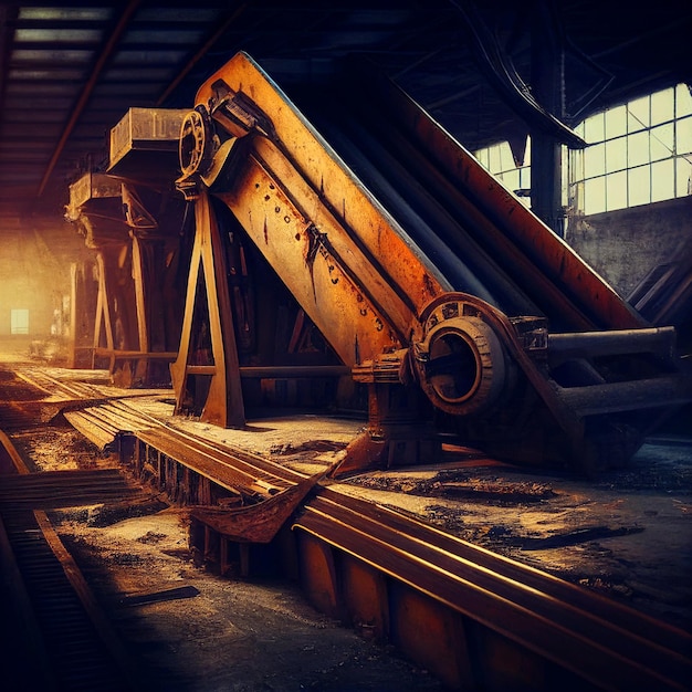 Abandoned industrial interior with old rusty machines Creepy and dirty technology background Generative AI illustration