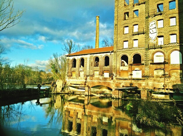 Abandoned industry by lake