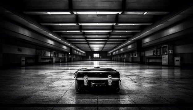 Photo abandoned luggage vanishing into the futuristic underground entrance hall generated by ai