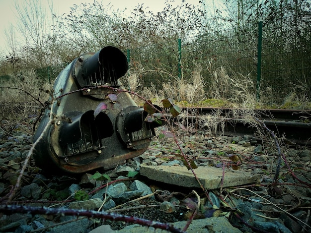 Photo abandoned machinery on field