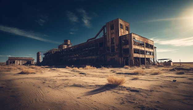 Abandoned old ruin rusty steel spooky ghost town generated by AI