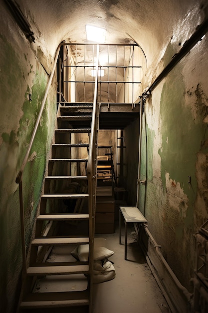 an abandoned prison hallway