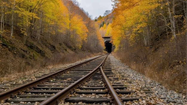 Abandoned railway tracks leading to a tunnel