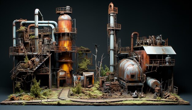 Photo abandoned refinery diorama photography