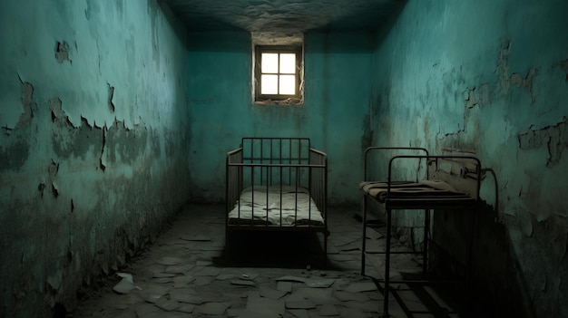 Abandoned Room A Dark Turquoise And Black Wrought Iron Prison Cell