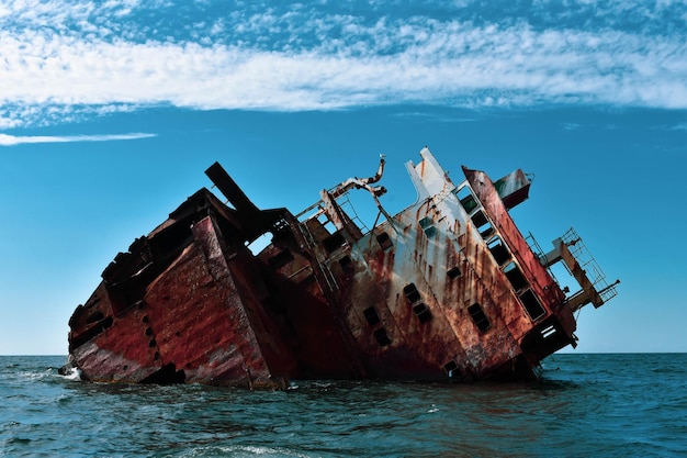 Foto nave abbandonata in mare contro il cielo