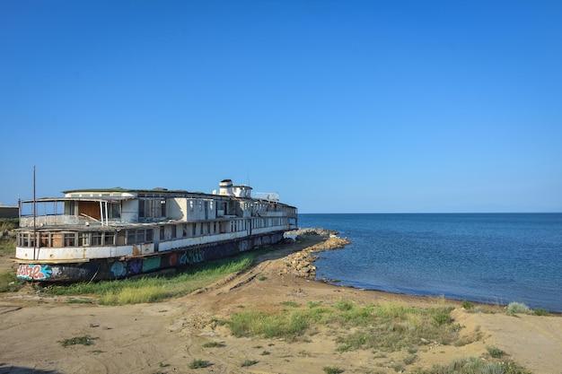 Abandoned steamer stranded rusty old cruise steamer ship skeleton stranded ship