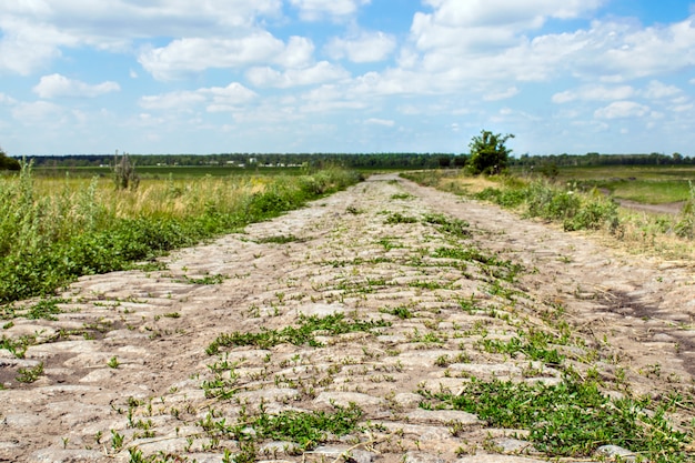 Abandoned stone paved country road