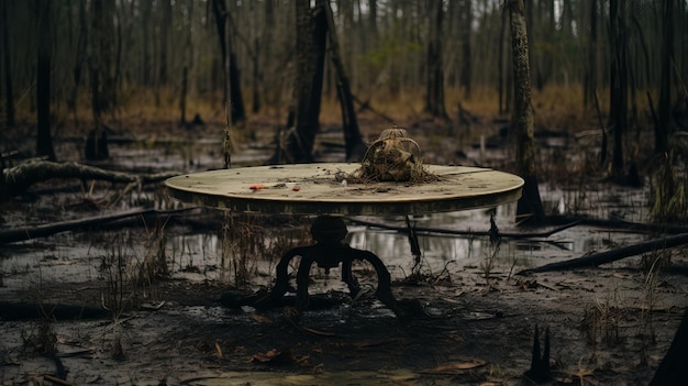 Photo abandoned table in the swamp a southern gothic environmental portraiture