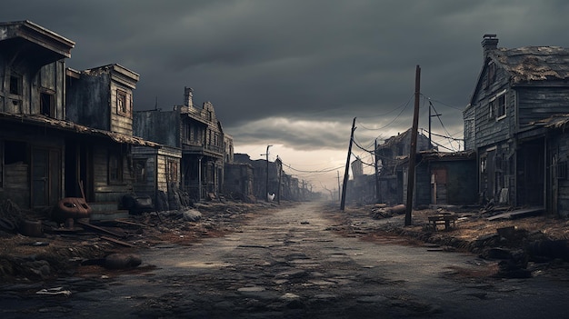 abandoned towns with dark clouds