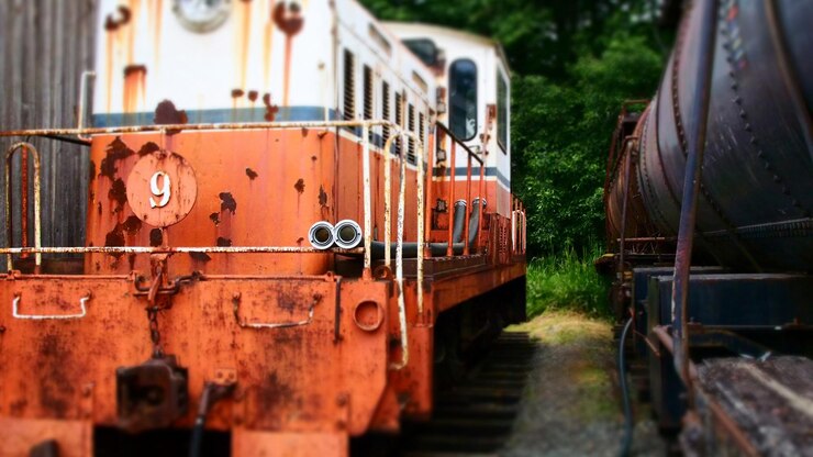 Photo 庭に捨てられた列車のエンジン