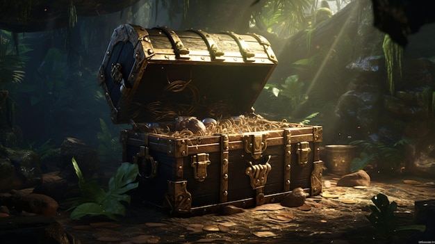 Abandoned treasure chest in a fantasy room