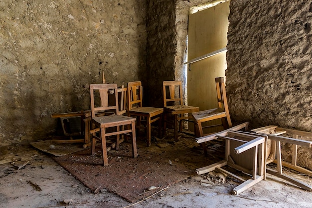 Abandoned wooden chairs