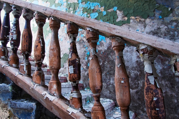 Abandoned wooden railing