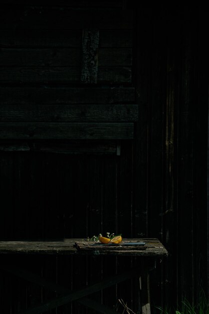 Abandoned wooden structure on table in building