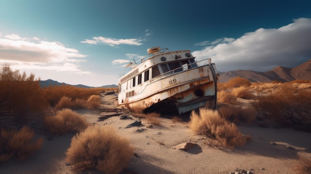 Abandoned Yacht On Deserted Road