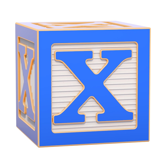 ABC-alfabet houten blok met X-letter 3D-weergave