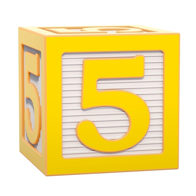 ABC アルファベット木製ブロック、数字 5 の 3D レンダリング