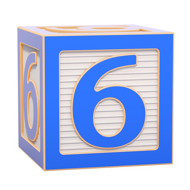 ABC Alphabet Wooden Block with number 6 3D rendering