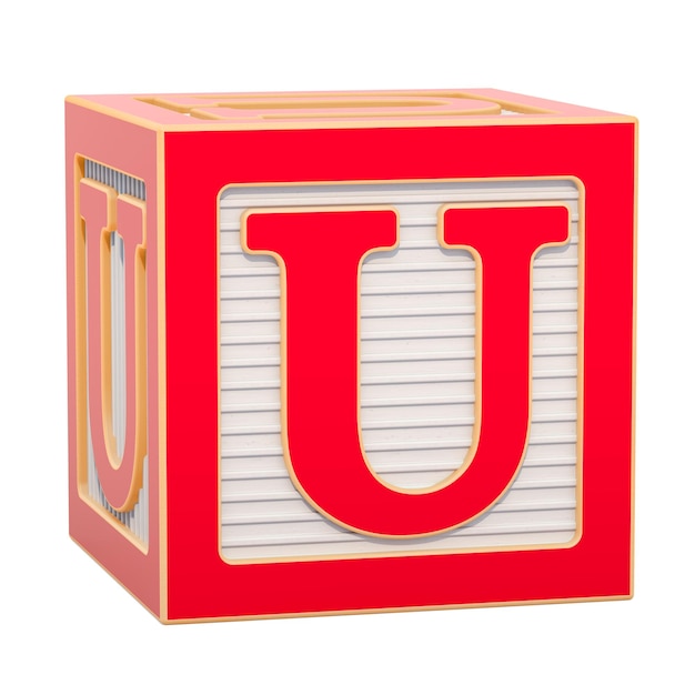 abc alphabet wooden block with u letter 3d rendering