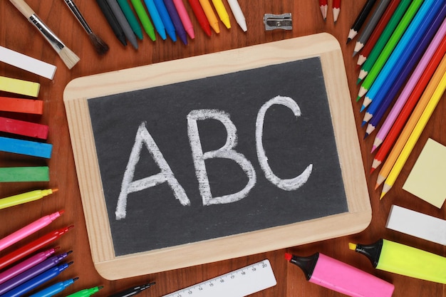 Photo abc on a blackboard or chalkboard