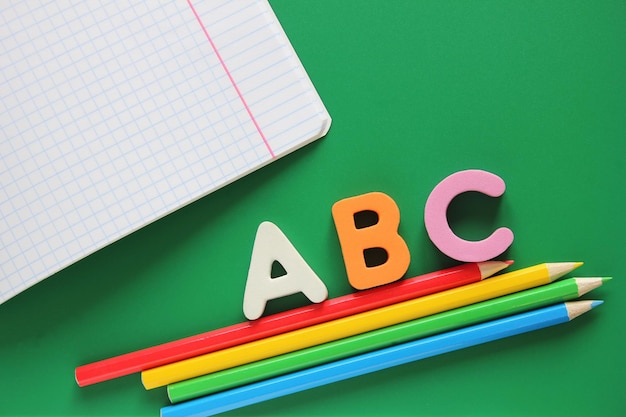 Photo abc-the first letters of the english alphabet on a green background