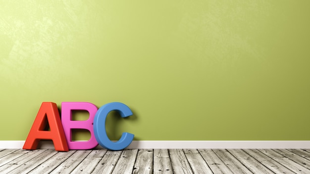 ABC Text on Wooden Floor Against Wall