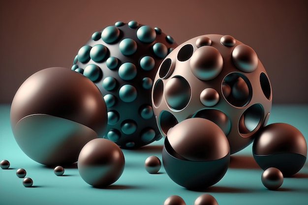 Abctract matte spheres on dark background AI Generation