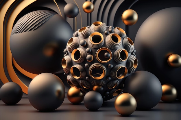 Abctract matte spheres on dark background AI Generation