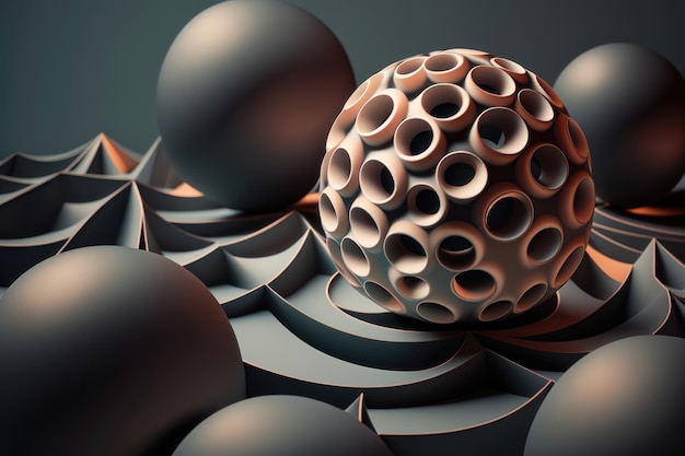 Abctract matte spheres on dark background AI Generation