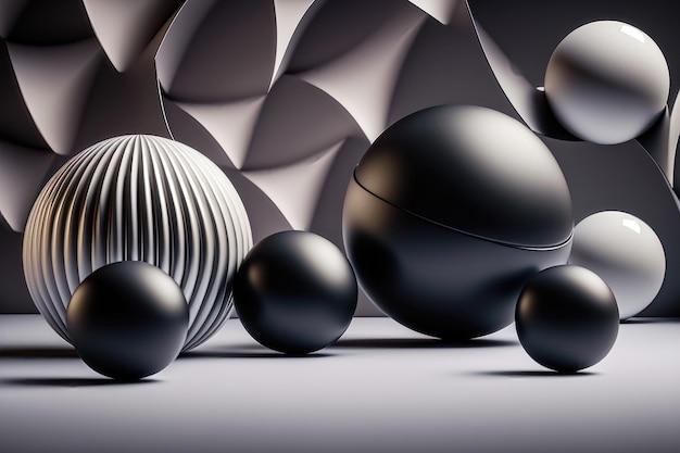 Abctract matte spheres on dark background AI Generation