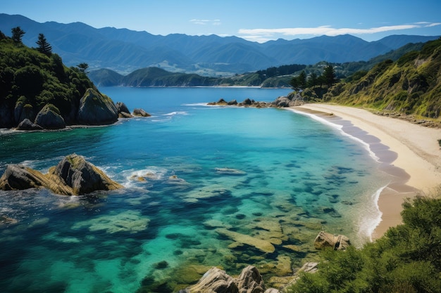 Abel tasman coastal golden beaches and lush native forest generative ia