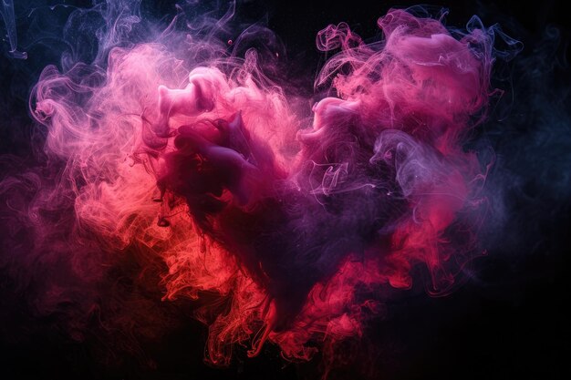 Photo ablack backdrop with a pink smoke heart shape generative ai