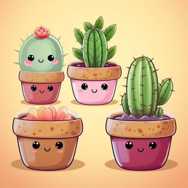 Photo about of cute cactus in flowerpot elements ai generated images